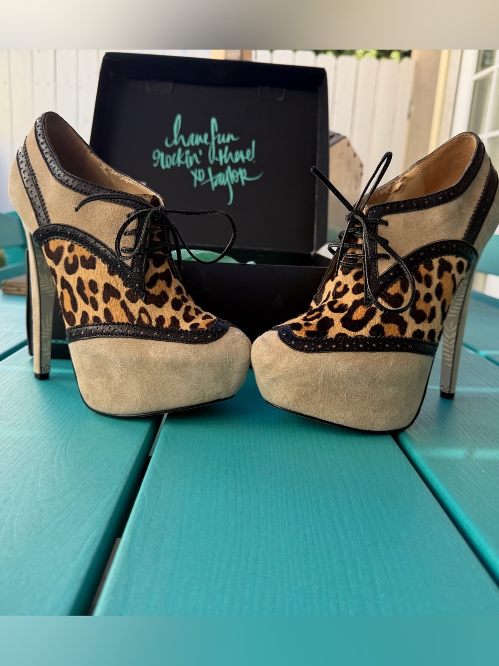 Leopard-Accent Lace-Up Platform Heels - Women's Beige/Leopard